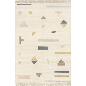 Nuloom Reine Geometric Symbols Tasseled Indoor Area Rug, 5' x 8', Ivory - 1 of 4