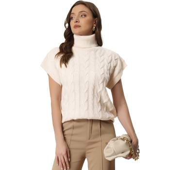 Allegra K Women's Turtleneck Twist Vest Sleeveless Vest Solid Color Knit Pullover Casual Sweater