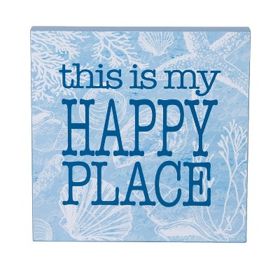 Beachcombers Box Coastal Plaque Sign Wall Hanging Decor Decoration For The Beach My Happy Place 9.25 x 9.25 x 4.75 Inches.