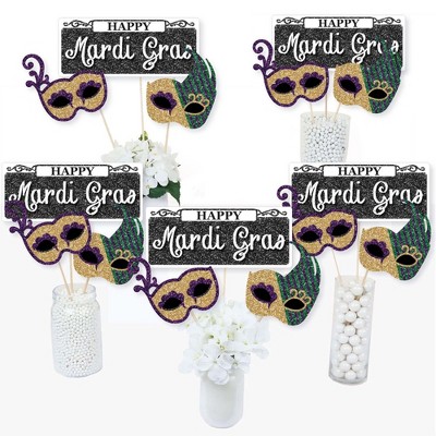 Big Dot of Happiness Mardi Gras - Masquerade Party Centerpiece Sticks - Table Toppers - Set of 15