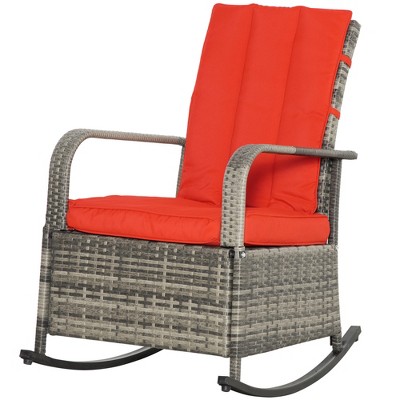 Luxury Mixed Brown and Red PE Rattan Outdoor Rocking Recliner Chair