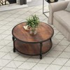 34.5 Inch Round Coffee Table, 2 Tier Center Table with Storage Shelf, Wooden Industrial Circle Coffee Table with Metal Frame for Living Room, Brown - 2 of 4
