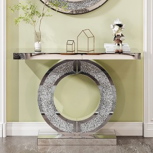 Bella Depot 42.91'' O Shaped Mirror Console Table with Crystal Hallway Entry Home Décor, Handicrafts for Living Room - 1 of 4