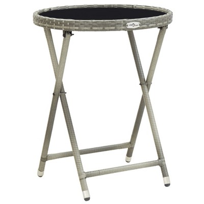 vidaXL Tea Table Gray 23.6 in. Poly Rattan and Tempered Glass