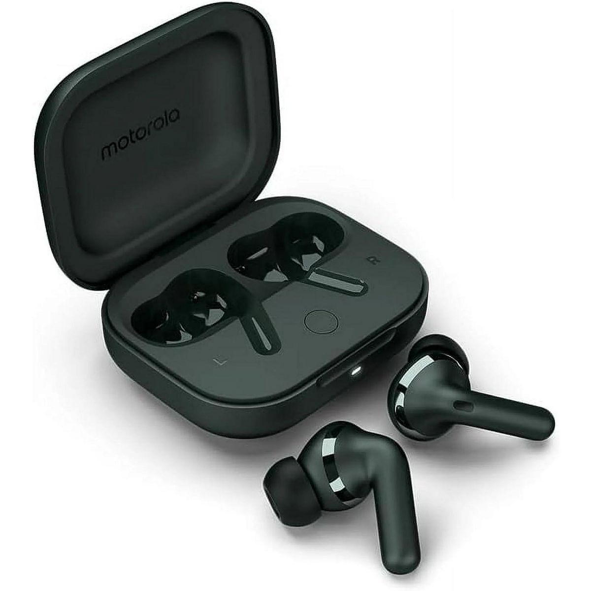 Motorola Moto Buds+ Headphones, Sound by Bose, Dual Dynamic Drivers and Optimal Resolution Sound, Dolby Head Tracking, Noise Cancellation, Forest Gray