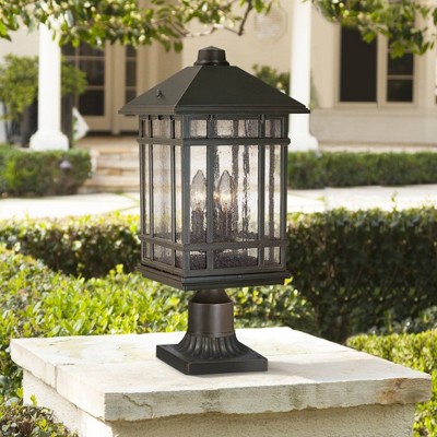 Sierra Rubbed Bronze Outdoor Post Light with Seedy Glass Panels