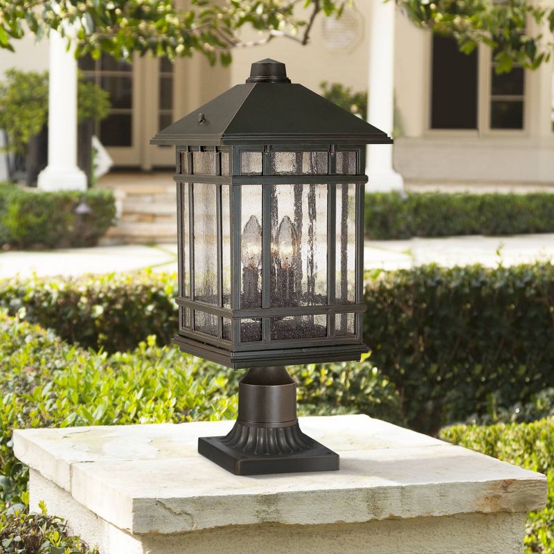 Kathy Ireland Sierra Rustic Outdoor Post Light Rubbed Bronze with Pier Mount Adapter 22" Seedy Glass Panels for Exterior Barn Deck House Porch Yard, 2 of 5