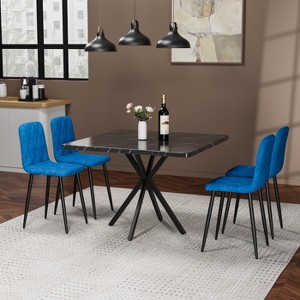 KTMBDW Square Dining Table Set, Modern Square Dining Table with 4 Blue Chair, Faux Marble Tabletop and Iron Legs, Coffee Table for Kitchen Dining Room - 1 of 4