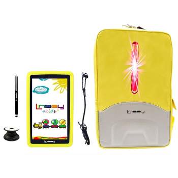 LINSAY 7" 2GB RAM 64GB STORAGE New Android 13 Tablet with Yellow Kids Defender Case, Earphones and LED Backpack Yellow