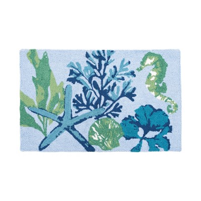 1'10"x2'10" Rectangle Hooked Seashell Accent Rug Blue,Green - C&F Home