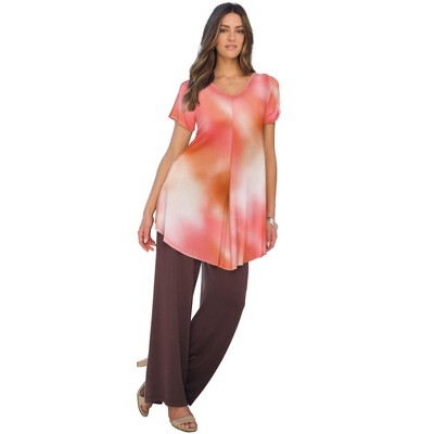 Roaman's Women's Plus Size Ultra Drape V Neck Swing Tunic