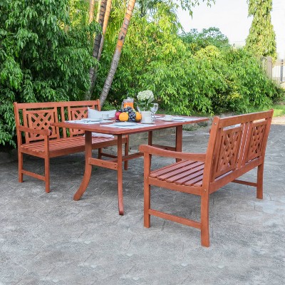 Malibu 3pc Wood Outdoor Patio Dining Set - Tan - Vifah