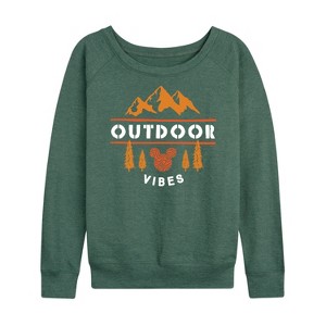 Women's - Disney - Outdoor Vibes Lightweight French Terry Wide Neck Long Sleeve Shirt - 1 of 4