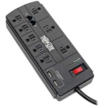 Tripp Lite Protect It!® 1,200-Joules Surge Protector, 8 Outlets plus 2 USB Ports, 8-Ft. Cord, with Telephone/Modem Protection, TLP88TUSBB