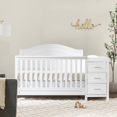 White 4-in-1 Convertible Crib and Changer with Storage