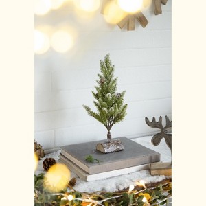 YOOCOZZ  Christmas Decoration  Accessories 2 Set  -  13.5" Delightful Christmas PVC Tree On Wood Base With Snow, Interesting Household Decor Display - 1 of 4