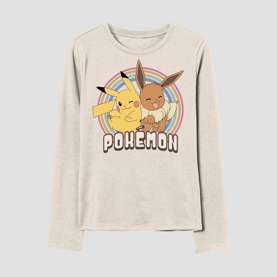 Girls' Pokémon Pikachu and Eevee Long Sleeve Graphic T-Shirt - Ivory
