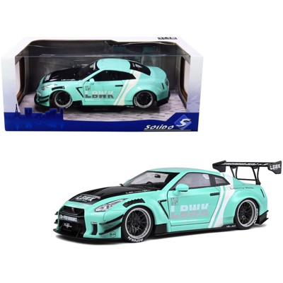 2020 Nissan GT-R (R35) Type 2 LB Work (RHD) Mint Green with Black Hood and White Stripes 1/18 Diecast Model Car by Solido