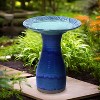 LuxenHome 20" Elegant Tall Ceramic Bird Bath for Outside with Leaf Pattern, Deep Cobalt Blue - 2 of 4