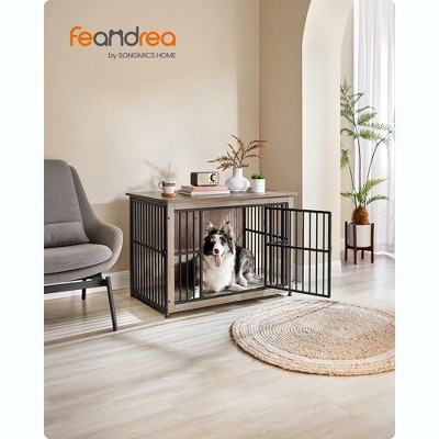 Medium Gray Particleboard and Steel Dog Crate Table