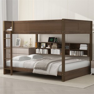RISOKEYS Queen Over Queen Bunk Bed - Wooden Bunk Bed with Storage Cabinets, Plug Outlets & USB Ports - Wood - 1 of 4