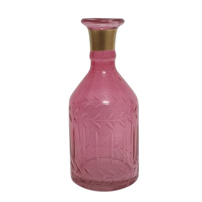 VIP Glass 6 in. Pink Etched Bud Vase