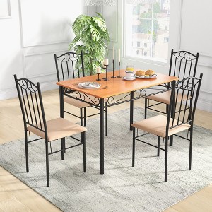 Costway 5 PCS Dining Set Wood Metal 30" Table & 4 Chairs Upholstered Kitchen Breakfast Furniture - 1 of 4
