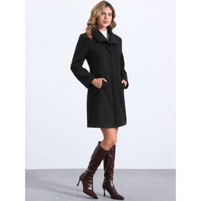 Allegra K Women's Work Stand Collar Buttoned Elegant Winter Outwear Overcoat Small Black — фото 4