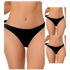 Allegra K Women's Unlined Satin Invisible Bikini Comfortable No-Show Thongs 3 Packs - 1 of 4