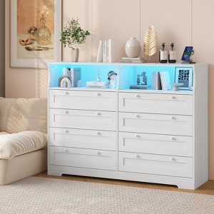 Dresser for Bedroom Deep Drawers, 55 Inch Tall Wooden Bedroom Dressers with Power Outlet and Led Lights - 1 of 4