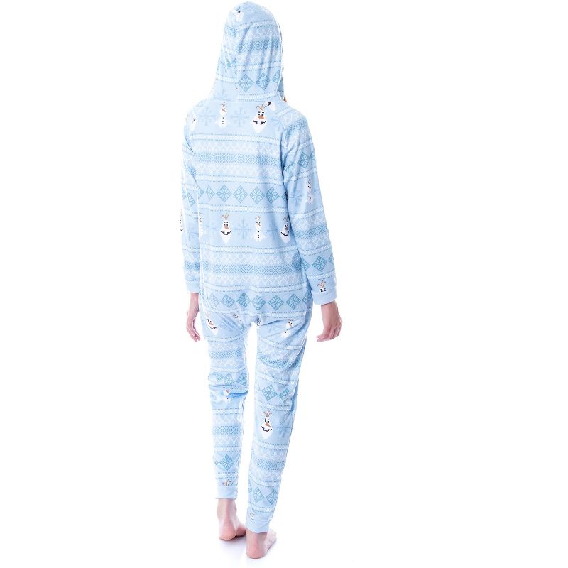 Disney Womens' Frozen Olaf Sweater Sleep Pajama Jumpsuit Union Suit Blue, 3 of 6