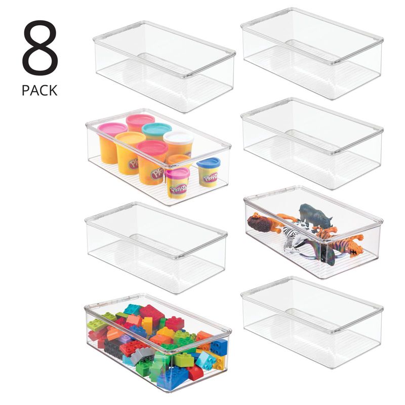 mDesign Plastic Stackable Toy Storage Bin with Attached Lid, 2 of 10