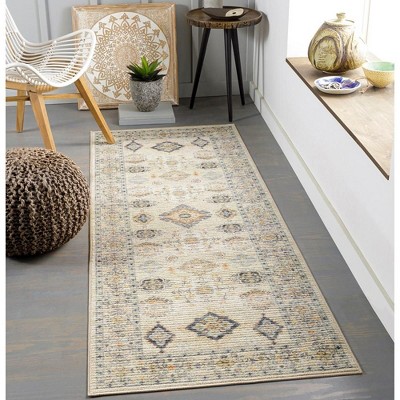 Park Forest Beige and Gray Synthetic 8' x 10' Washable Area Rug