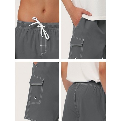 Lars Amadeus Men's Summer Solid Drawstring Elastic Waist Cargo Swim Trunks 36 Gray — фото 5