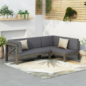 Suki 2-Piece Acacia Wood Gray Sofa with Cushions, Patio Sectional Sofa Conversation Set, Outdoor Furniture - Maison Boucle - 1 of 4