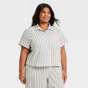 Women's Striped Cotton Blend Short Sleeve Pajama Shirt - Auden
