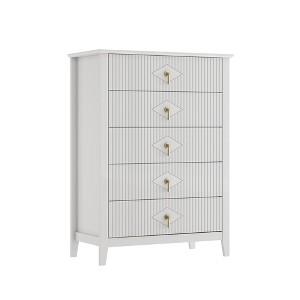Fluted Dresser for Bedroom, 42.9" Tall 5-Drawer Wood Dresser, Modern Chest of Drawers, Storage Organizer Cabinet for Living Room, Hallway, Entryway - 1 of 4