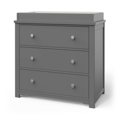 Cool Gray Pine Wood 3-Drawer Dresser with Changing Table Topper