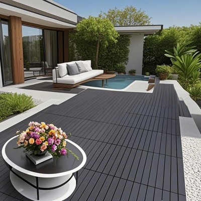 Chic Crate-24Pcs Dark Gray DIY Interlocking Terrace Deck Tiles – Easy Install | Indoor/Outdoor Poolside | DARK GRAY