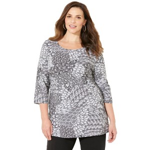 Catherines Women's Plus Size Suprema Feather Together Tee - 1 of 4