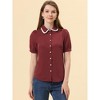 Allegra K Women's Peter Pan Collar Bow Tie Neck Work Office Button Down Shirt - 3 of 4