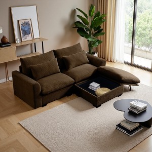86.6" Corduroy Cloud L-Shaped Modular Sectional Sofa with Deep Seat & Storage Ottoman - 1 of 4