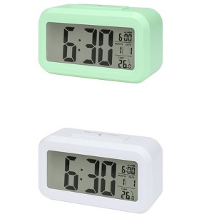 REGALWOVEN 2 Pcs Plastic Battery Powered Digital Temperature Alarm Clock 5.5 x 2.8 x 1.8 Inches - 1 of 4