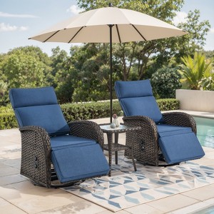 Buenhomino 3 Pieces All-Weather Wicker Chaise Lounge with Side Table,Patio Swivel Recliner Chair with Adjustable Backrest and Footrest - 1 of 4