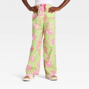 Wicked x Katie Kime Girls' Wide Leg Graphic Jogger Pants - Light Green/Pink - 1 of 3