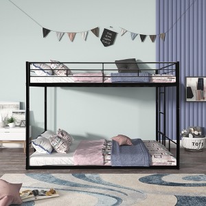 Okak Twin over Twin Metal Floor/Tall Bunk Bed with Vent Board, Noise Reduced Kids Bunk Beds with Safety Guardrail, Heavy-Duty Bed Frames for Bedroom - 1 of 4