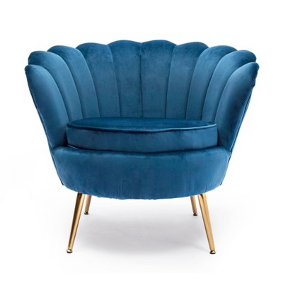 Upholstered Scalloped Back Accent Barrel Chair Blue - Kinwell