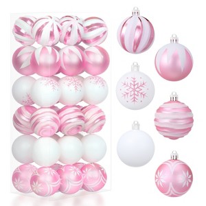 Joyfy Christmas Ornaments, Christmas Tree Decorations Indoor, 36 Pcs Pink and White 2.3" Shatterproof Hanging Balls for Tree & Wreath Xmas Decor - 1 of 4