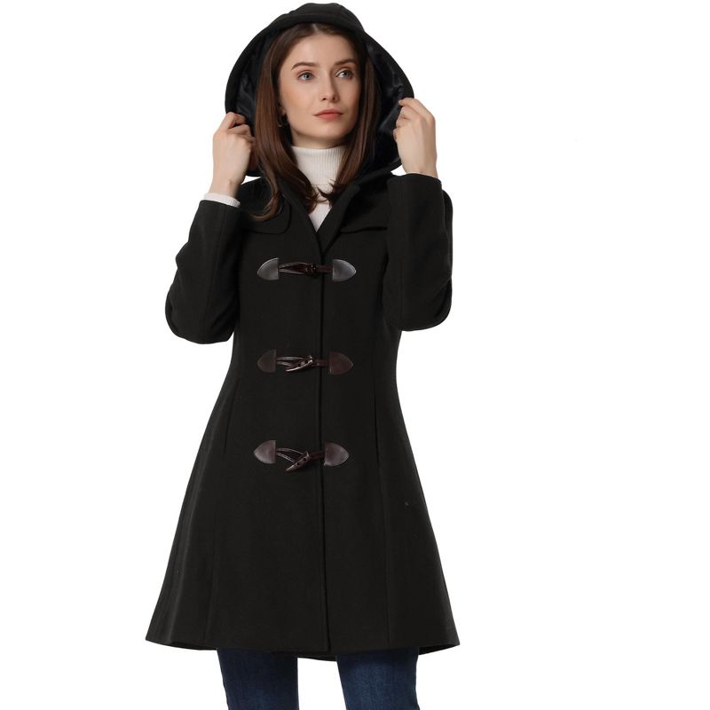 Allegra K Women's Hooded Toggle Button Long Sleeve Winter Duffle Coats, 1 of 7