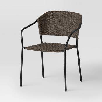 Stack Steel & Wicker Outdoor Patio Chairs, Arm Chairs Black - Room Essentials™